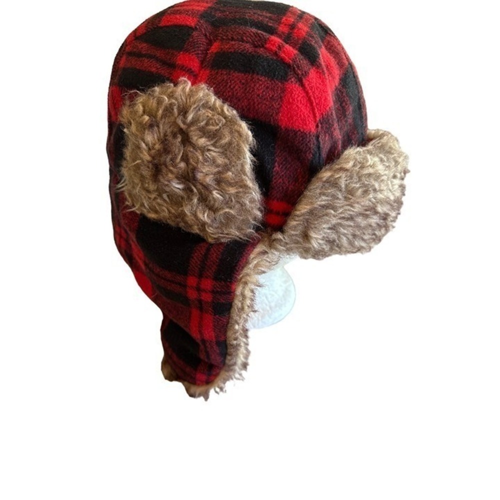 Red Black Trapper  Hat Faux‎ Fur Trim One Size